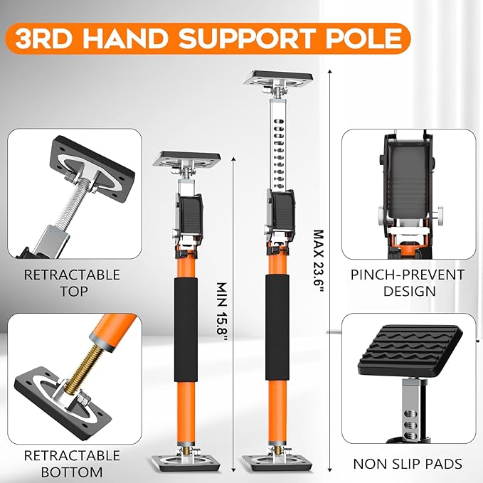 HOLOTHURIAN Cabinet Jack Support Pole, 15.8" - 23.6 inches Third Hand Tools Adjustable Support Pole, 3rd Hand Support System for Upper Cabinet Installation, 400 LB Capacity, 2-Pack