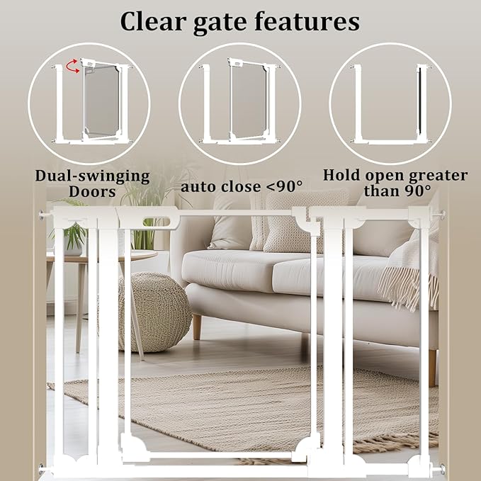 WAOWAO Clear Acrylic Baby Gate for Stairs Modern Design Acrylic Auto Close Pet Gate, 48.42-57.08" Wide Safety Baby Gate for Doorways,White Clear Dog Gates Indoor, Hallways,Kitchen
