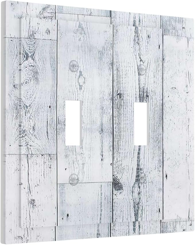 Decorative Switch Plates Vintage Grey White Wood Grain 2 Gang Double Toggle Outlet Light Switch Cover Wall Plate Electrical Faceplate for Farmhouse Bathroom Decor