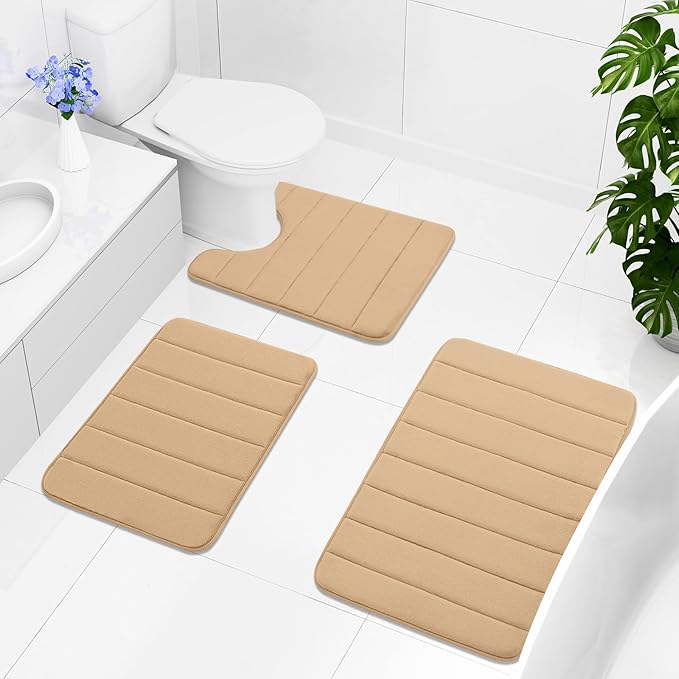Buganda Memory Foam Bath Mat, 59" x 20", Ultra Soft and Non-Slip Bathroom Rugs, Water Absorbent and Machine Washable Bath Rug Runner for Bathroom, Shower, and Tub, Camel