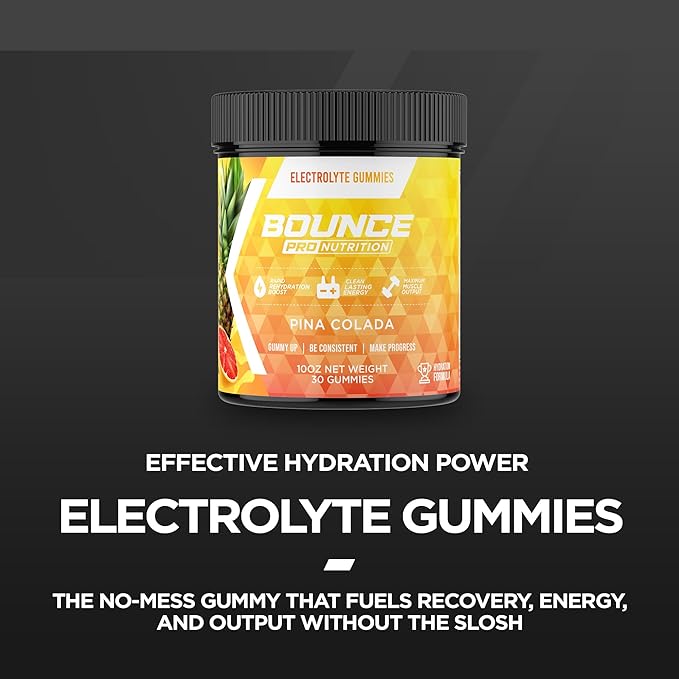 Bounce Pro Hydration Electrolyte Gummies – 75 Vegan Chewable Gummies with Sodium, Potassium & Magnesium for Running, Workouts & Endurance – No Sugar, Caffeine Free Electrolyte Chews, Pina Colada
