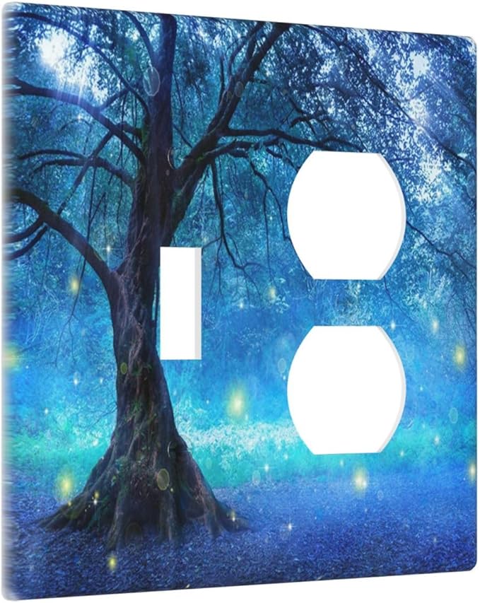 Decorative Light Switch Cover Plate Fantasy Fairy Tree In Mystic Forest 2 Gang Outlet Covers 1 Toggle 1 Duplex Wall Plate Decorate Electrical Switch Plate Covers for Bedroom Bathroom Decor