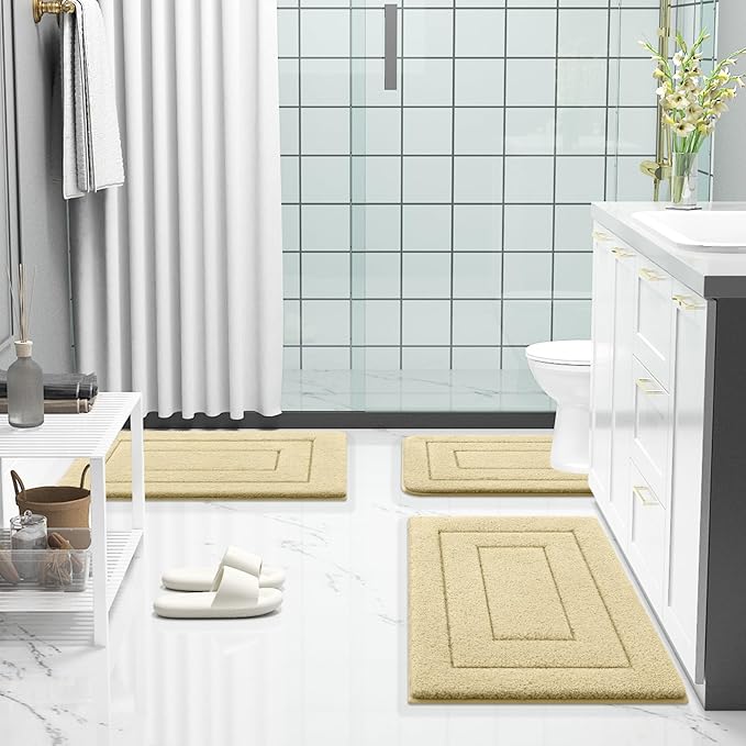 Buganda Bathroom Rugs, 59" x 20", Soft and Absorbent Microfiber Bath Rugs, Non-Slip Shaggy Shower Carpet, Machine Wash Dry Bath Mats for Bathroom Floor, Tub and Shower, Beige
