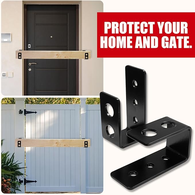 SecurityMan (2-PK) Heavy Duty 2x4 Door Barricade Brackets - 700lbs of Force, Install in Minutes - (4pc) Thick 3.5mm Iron Metal U Bracket | Rust Proof - Gate Bar Holder for Indoor/Outdoor Door Security