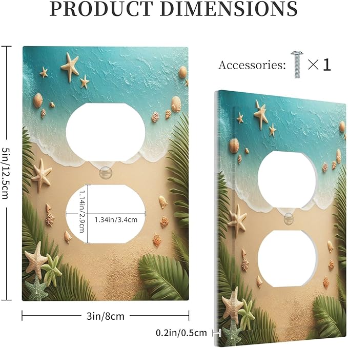 Outlet Covers Summer Beach Themed Starfish Seashells 1 Gang Duplex Wall Plate Decorative Switch Plates Electrical Receptacle Faceplate Light Switch Cover for Bedroom Bathroom Decor
