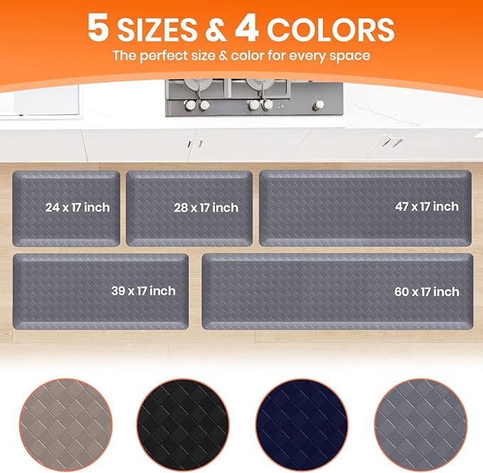4/5 Inch Extra Thick Kitchen Mats for Floor,Non Slip Anti Fatigue Kitchen Rugs,Waterproof Stain Resistant Sink Mat,Cushioned Standing and Comfort Mats for Office (17"x60" Grey)