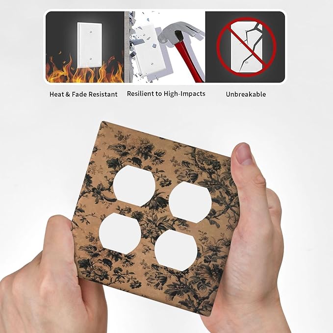 Decorative Switch Plate Covers Vintage Floral Botanical Brown Background 2 Gang Outlet Covers Double Duplex Light Switch Cover Plate Gfci Wall Plate for Bathroom Bedroom Decor