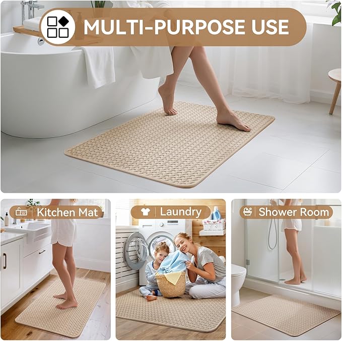 Bathroom Runner Rug Non Slip, Super Absorbent Quick Dry Long Bath Mat, Foam Weave Texture Rubber Backing Ultra Thin Bathroom Mats Fit Under Door Bathroom Floor Bathtub Shower, 16"x 47"