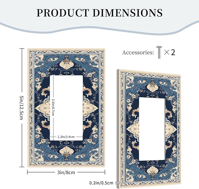 Decorative Outlet Covers Boho Beige Navy Blue Medallion 1 Gang Rocker Light Switch Cover Plate Single Gfci Light Switch Covers Wall Plate for Country Bathroom Bedroom Decor