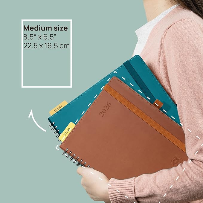 POPRUN Monthly Planner 2025-2026 Spiral Bound (6.5" x 8.5") 18 Months Calendar (Jul 2025 - Dec 2026) - 4 Pages per Month with Monthly Expense & Notes, Sunday Start, Leather Cover - Night Sky Blue