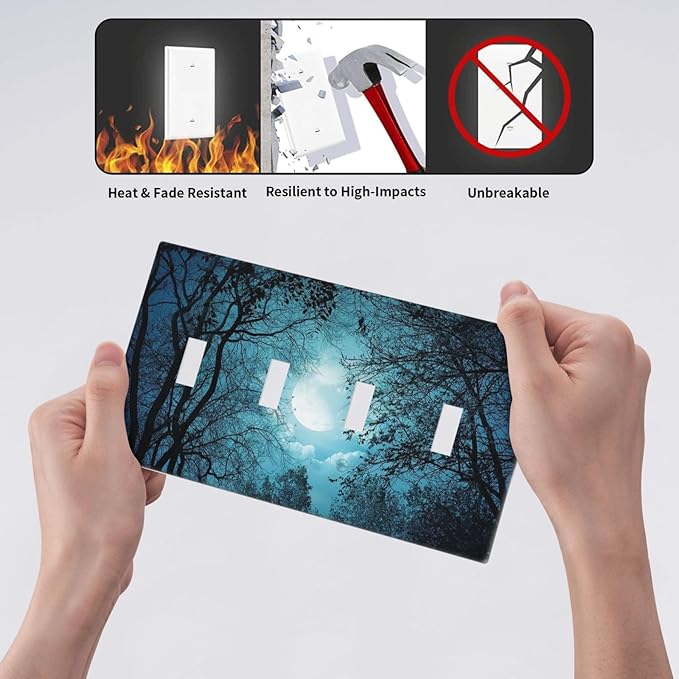 Light Switch Cover Teal Full Moon Forest 4 Gang Switch Plate Quad Toggle Wall Plates Turquoise Decorative Switchplate Electrical Outlet Cover Plates for Bathroom Bedroom Decor