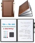 CoBak 6 Sides Portable White Board 12x9 inch (A4) - Notebook Design Dry Erase Small Board with Pocket, Anti-Ghosting Surface for Office, School, Homeschool with Gift Box (Brown Pocket Upgrade)