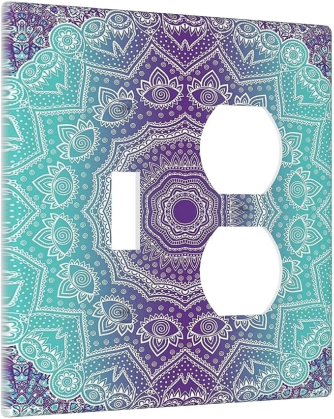 Decorative Light Switch Cover Plate Ombre Modern Mandala Floral Geometric 2 Gang Outlet Covers 1 Toggle 1 Duplex Wall Plate Decorate Electrical Switch Plate Covers for Bedroom Bathroom Decor