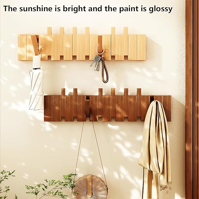 Wall Mounted Piano Key Hanger | Flip Style Hook | Entrance Wall Art Hook, Made of Oak Wood (3 Times Painted, 4 Times Polished) (LED Walnut, 10Hooks)