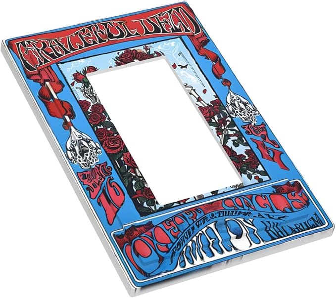 Decorative Outlet Covers Hippy Skull Red Rose Floral 1 Gang Rocker Light Switch Cover Plate Single Gfci Light Switch Covers Wall Plate for Bathroom Decor