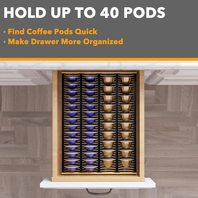 SpaceAid Coffee Pod Holder Drawer Organizer for Nespresso Vertuo Capsule, Bamboo Holder Tray Storage for Nespresso Vertuo, Compatible with 40 Big or 52 Small Vertuoline Pods (Drawer Insert)