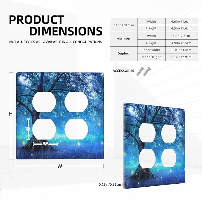 Decorative Light Switch Cover Plate Fantasy Fairy Tree In Mystic Forest 2 Gang Socket Covers Double Duplex Wallplates Switch Plates and Outlet Covers for Bedroom Bathroom Decor