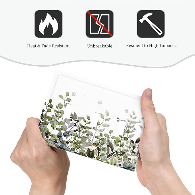 Watercolor Green Eucalyptus Leaves Plants Fruit Decorative Switch Plates 3 Gang Wall Plate Triple Toggle Light Switch Cover Faceplate Electrical Wall Panels for Bed Room Living Room Decor