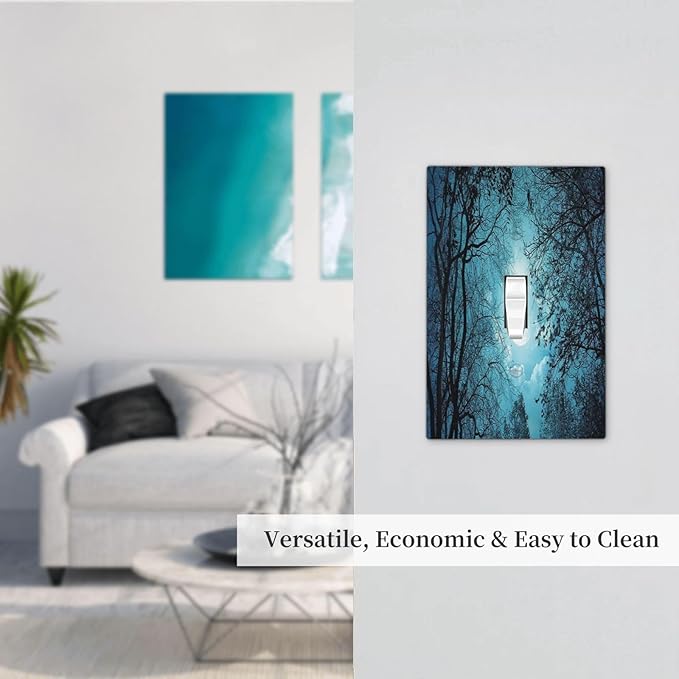 Light Switch Cover Teal Full Moon Forest 1 Gang Wall Plate Cover Turquoise Single Toggle Outlet Covers Decorative Switchplate Electrical Faceplate for Bathroom Bedroom Decor