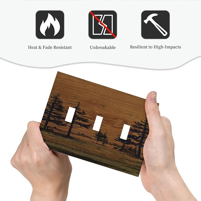 Decorative Switch Plate Covers Rustic Farmhouse Brown Board Pine Tree Wood Grain 3 Gang Light Switch Cover Plate Triple Toggle Wall Plate Light Switch Covers for Bathroom Decor