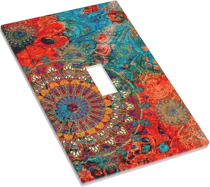 Light Switch Cover Abstract Mandala Flowers 1 Gang Wall Plate Cover Vintage Colorful Floral Single Toggle Outlet Covers Decorative Switchplate Electrical Faceplate for Bathroom Bedroom Decor