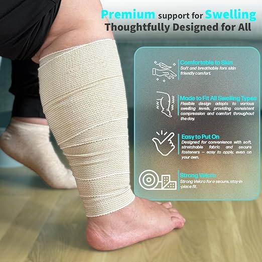 Beltwell® Wide Compression Bandages With Velcro (4 Pack) Elastic Compression Wrap for Legs, Arms & Knees with Dual-Closure Design for Even Compression, Swelling Relief, Sports Support & Injury Recovery