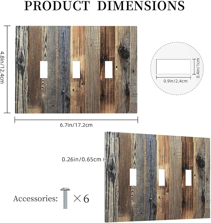 Barn Brown Wood Rustic Weathered Wood Print Decorative Switch Plates 3 Gang Wall Plate Triple Toggle Light Switch Cover Faceplate Electrical Wall Panels for Farmhouse Home Decor