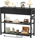 Ecoprsio Entryway Table with Outlets and USB Ports, Console Table with 2 Drawers, Small Sofa Table with Storage Shelves for Living Room, Couch, Hallway, Foyer, Kitchen Counter, 32'', Black