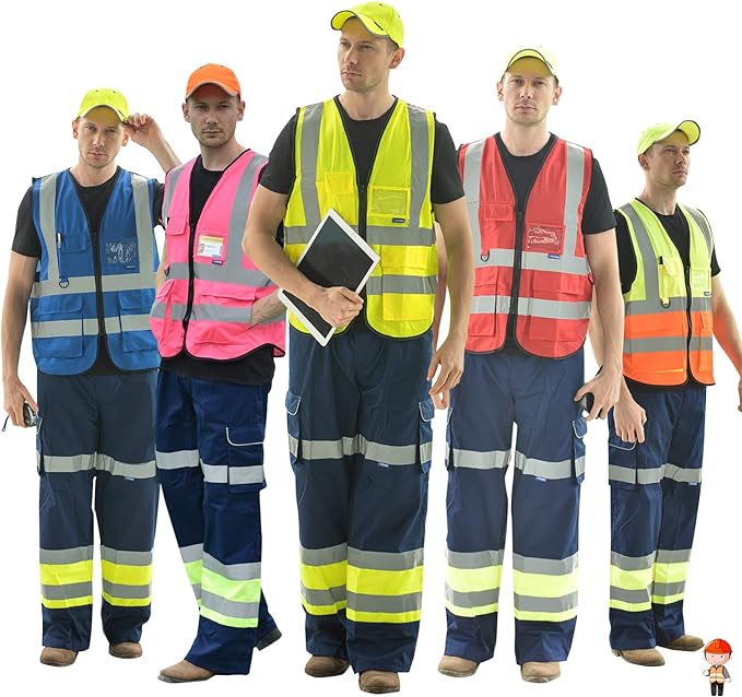 A-SAFETY Reflective Safety Vest, Hi Vis 9 Pockets High Visibility Zipper Front Safety Vest, Orange&Blue Color Mixed, L