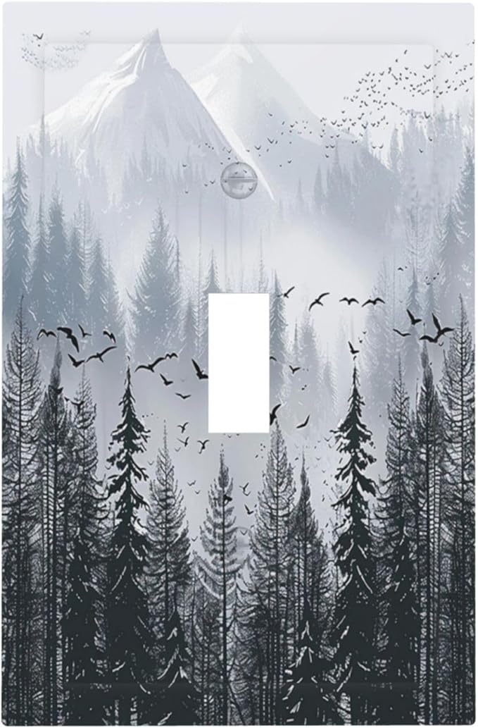 Misty Forest Nature Tree Mountain Birds Decorative Light Switch Cover 1 Gang Single Toggle Device Electrical Faceplate Switchplates Decorator Outlet Wall Plate for Bed Room Living Room Decor