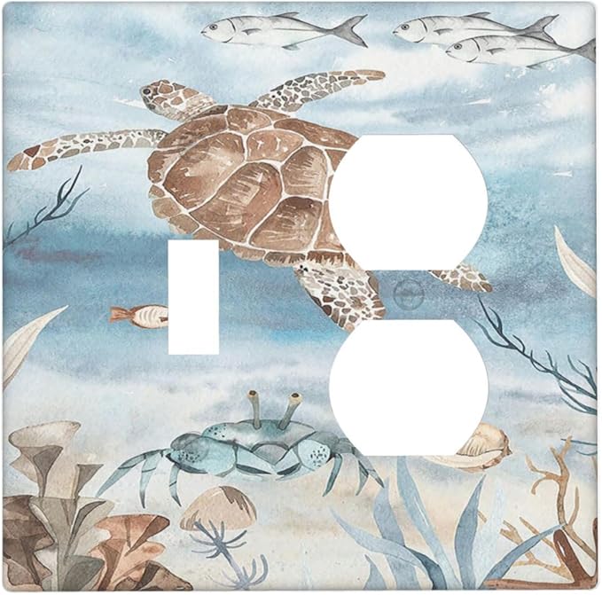 Wallplates Sea Turtle Coral Reef Nauticaltheme 1 Toggle 1 Duplex Switch Plate Electrical GFCI Faceplate Decorative Light Switch Covers for Kids room Bathroom Decor