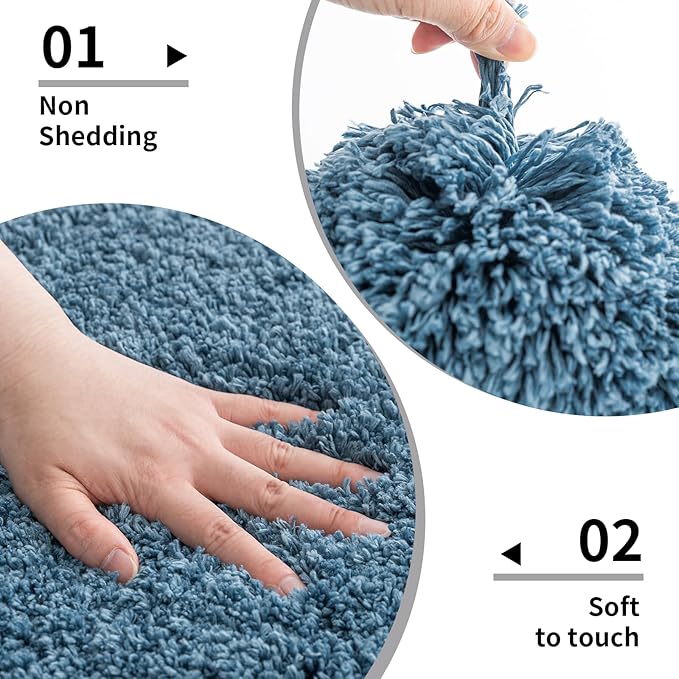 Blue Bathroom Runner Rug 24x59 Non Slip Fluffy Long Bath Mat for Bathroom Floor Washable Plush Luxury Bath Rug for Tub Absorbent Shower Sink Mat Bedside Rug