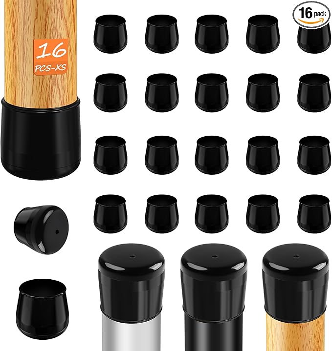 16pcs Chair Leg Protectors for Carpet, Round Bar Stools Feet Glides Covers Caps Furniture Foot Sliders with Plastic Pads, Damage-Free Move on Carpets (Fit:5/8"~13/16", Black)
