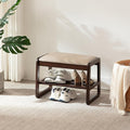 Small Shoe Rack Bench,2 Tier Wooden Entryway Bench with Shoe Storage, Shoe Rack with Cushion for Living Room, Hallway(Pu Beige, 21.6")