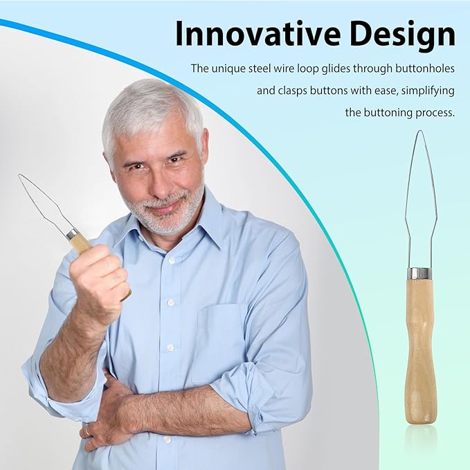 3-Pack Button Hook Assist Device with Easy-Grip Handle for Shirts, Coats, Dresses - Ideal Button Aids for Arthritis & Limited Dexterity
