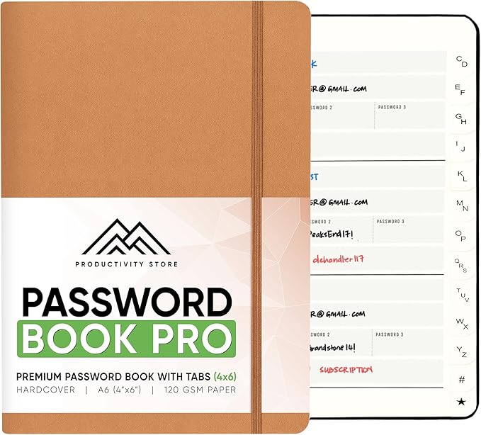 Best Password Book with Alphabetical Tabs | Small Password Book, Organizer & Notebook | Password Keeper to Keep Website Logins & Passwords Safe | Black | Small 4x5.5 | Productivity Store