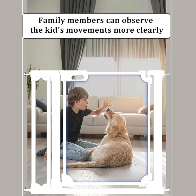 WAOWAO Clear Baby Gate for Stairs Modern Design Acrylic Auto Close Pet Gate, 29.52-37.79" Wide Safety Baby Gate for Doorways,White Clear Dog Gates Indoor, Hallways,Kitchen