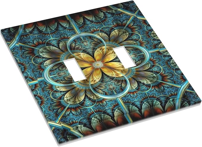 Light Switch Cover Boho Fractal Mandala 2 Gang Wall Plate Double Light Switch Plate Bohemia Toggle Decorative Outlet Covers Electrical Switchplate for Bathroom Bedroom Decor