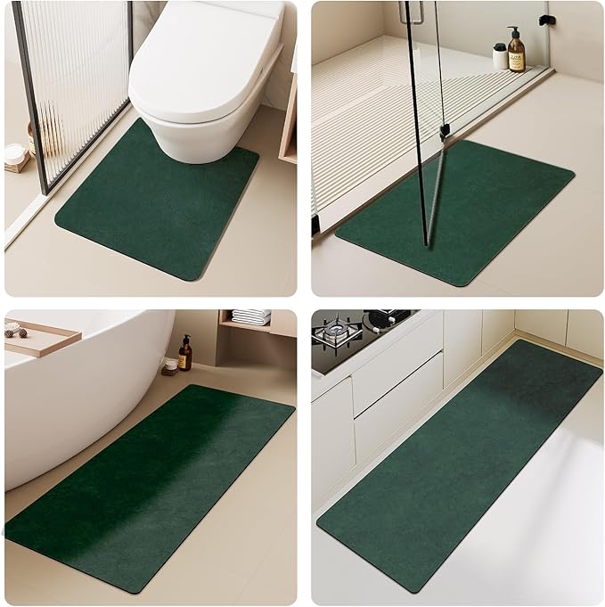 Bathroom Mat Quick Dry, Bathroom Rugs Non Slip Washable Thin Absorbent Bath Mat Fits Under Door Bathroom Floor Mat Perfect for Bath, Shower, or Sink 24"x48" Dark Green