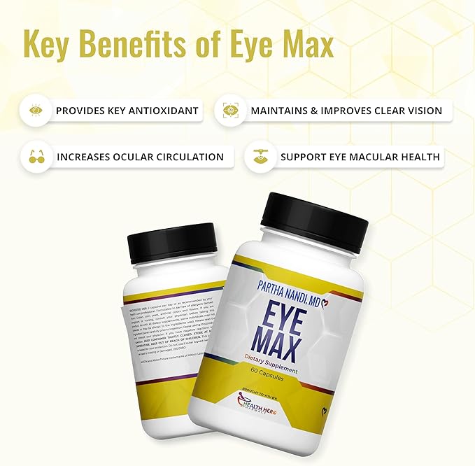 Eye Max Vision Supplement – Supports Macular Health, Retina Clarity & Blue Light Protection – Lutein, Zeaxanthin, Lycopene & Zinc – Antioxidant Eye Vitamin Formula – 60 Capsules