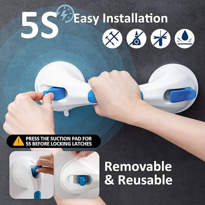 TAILI Shower Grab Bar Suction Grab Bars for Bathtubs and Showers for Elderly, Bath Handle for Seniors Bathroom Safety Handles for Elderly, Handicap Balance Assist Bath Grip No Drilling Removable