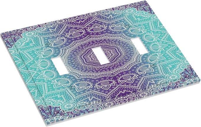 Light Switch Cover Ombre Modern Mandala Floral Geometric 3 Gang Wall Plate Triple Light Switch Plate Toggle Decorative Outlet Covers Electrical Switchplate for Bathroom Bedroom Decor