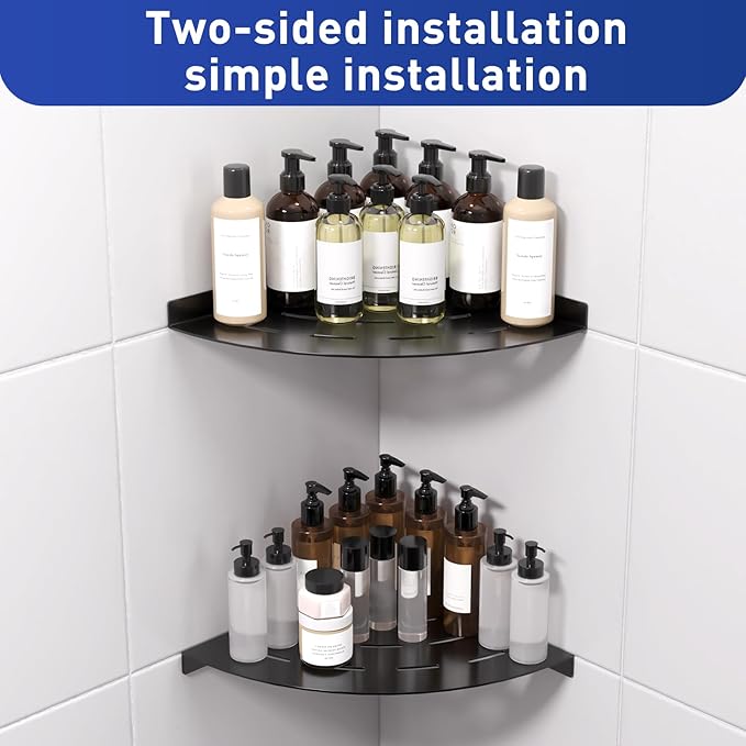 Corner Shower Shelves Load Capacity 40 Lbs 304 Stainless Steel Shelf for Shower Will Not Rust 8in Shower Corner Shelf Matte Black Drilling Installation