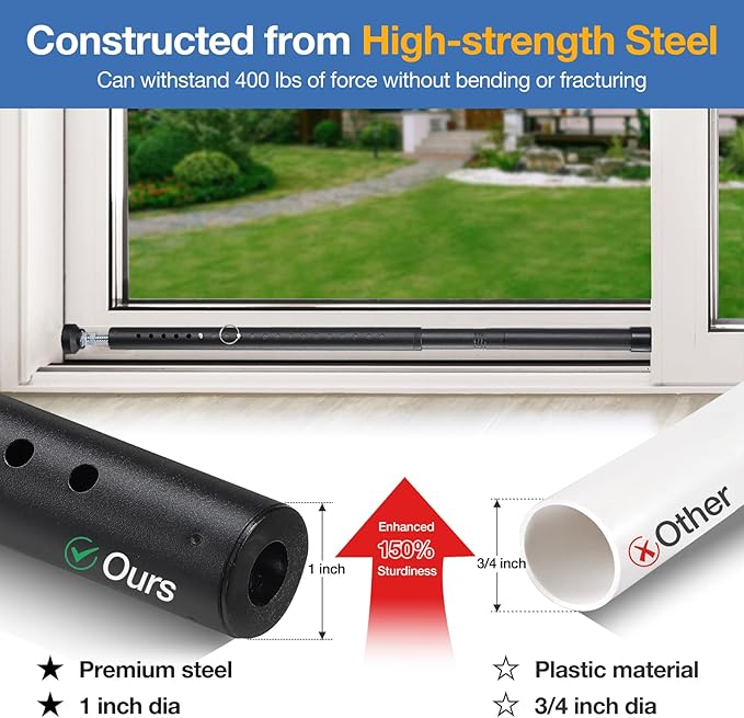 Sliding Door Security Bar, 18"-50" Adjustable Window Security Bars with Rubber Tips, Heavy Duty Door Jammer, Window Bars Security Inside, Window Lock Bar for Home Apartment Travel Patio (Black)