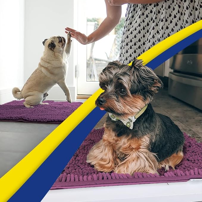 Muddy Mat® AS-SEEN-ON-TV Highly Absorbent Microfiber Door Mat and Pet Rug, Non Slip Thick Washable Area and Bath Mat Soft Chenille for Kitchen Bedroom Indoor and Outdoor - Dark Purple 24" x 96"