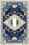 Decorative Light Switch Covers Boho Beige Navy Blue Medallion 1 Gang Light Switch Cover Plate Single Toggle Wall Plate Outlet Covers Wall Plate Dimmer Faceplate for Country Bathroom Bedroom