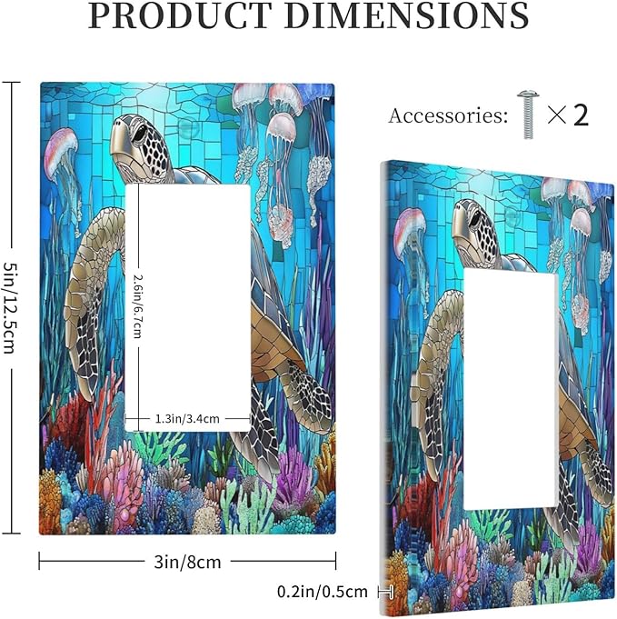 Decorative Outlet Covers Nautical Sea Turtle Coral Jellyfish 1 Gang Single Rocker Light Switch Cover Plate Wall Plates Gfci Faceplate For Kids Room Nursery Decor