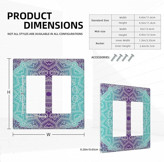 Outlet Covers Ombre Modern Mandala Floral Geometric 2 Gang Wall Plate Double Rocker Light Switch Cover Decorative GFCI Receptacle Cover Electrical Switchplate for Bathroom Bedroom Decor