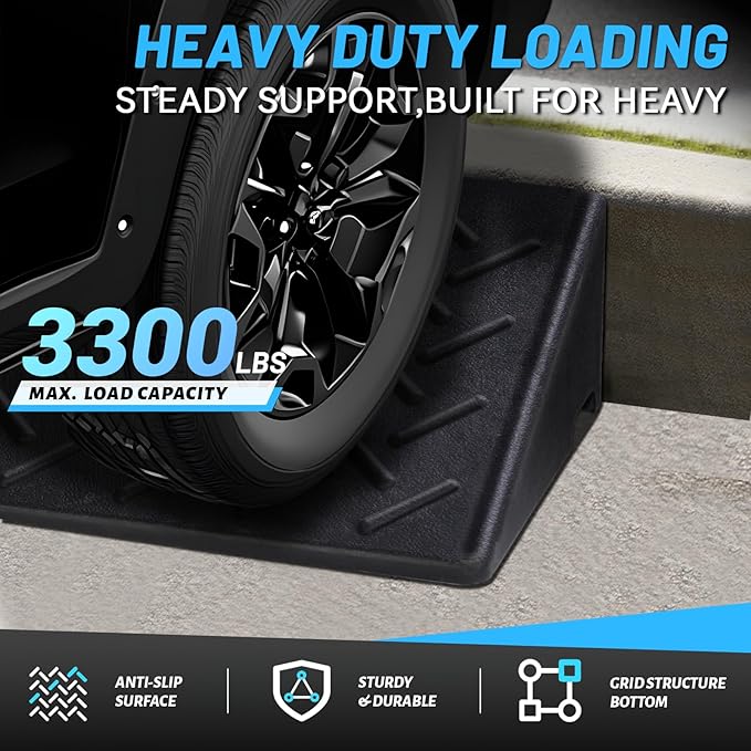 Rubber Curb Ramp, 3.2" Rise Height 2 Pack, Heavy-Duty 1.5 T Capacity Threshold Ramps, 39.4" L x 9.8" W Driveway Ramps for Cars, Wheelchairs, Bikes, Motorcycles