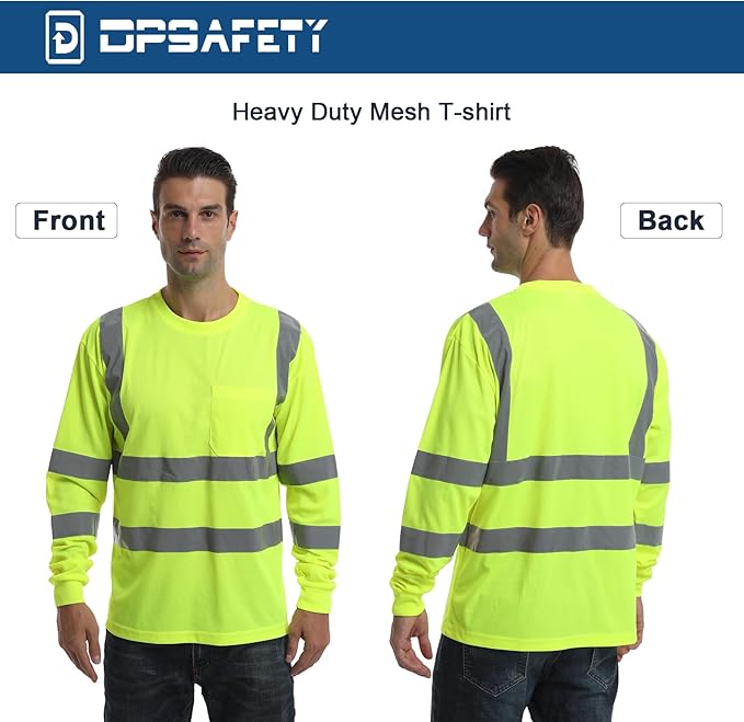 High Visibility Class 3 T Shits, Hi vis Safety Shirts with Reflective Strips and Pocket, Long Sleeve Quick Dry Mesh Construction Work Shirt for Men/Women Lime.6XL